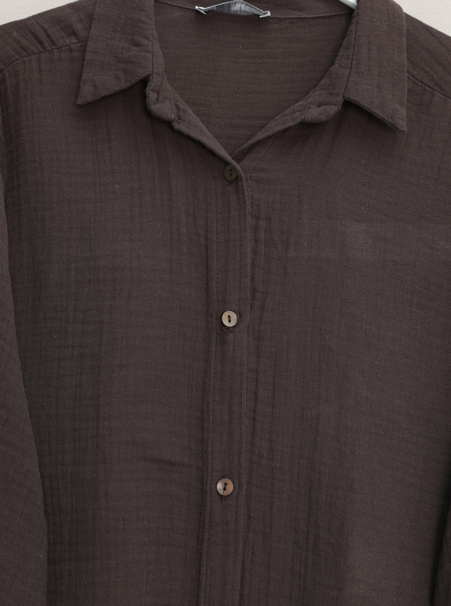 Oval Cut Buttoned Muslin Blouse - Dark Brown - Podyumplus - by Peralane - photo 5