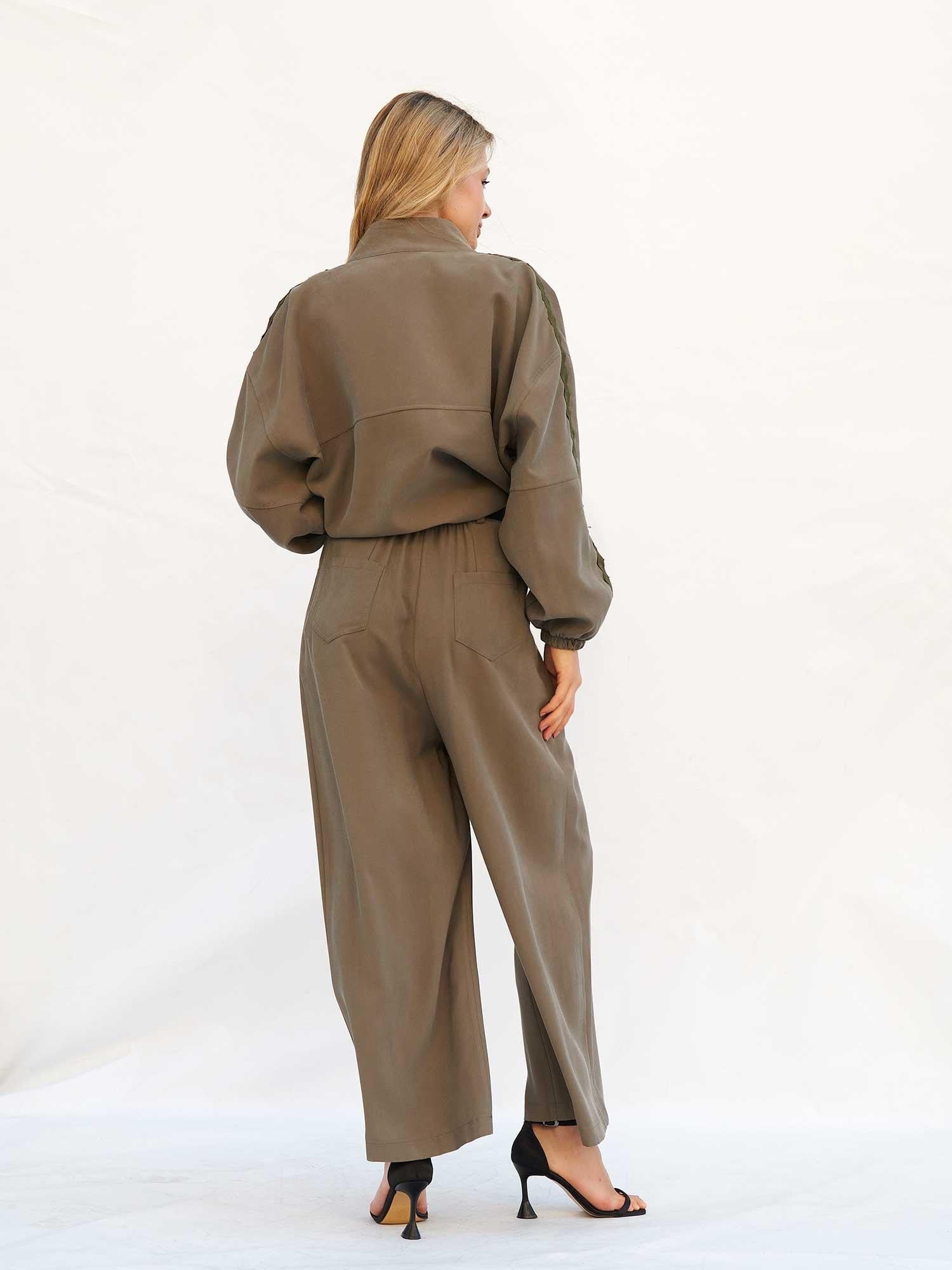 Olive Green Palazzo Trousers with Horizontal Pocket Detail - Lefon - by Peralane - photo 3