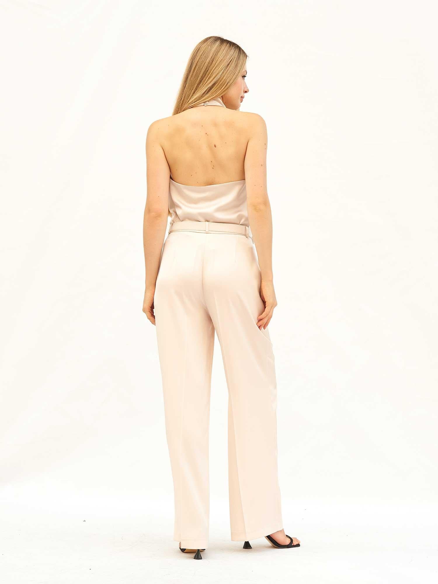 Belted Satin Wide-Leg Trousers with Matching Top Set - Lefon - by Peralane - photo 3