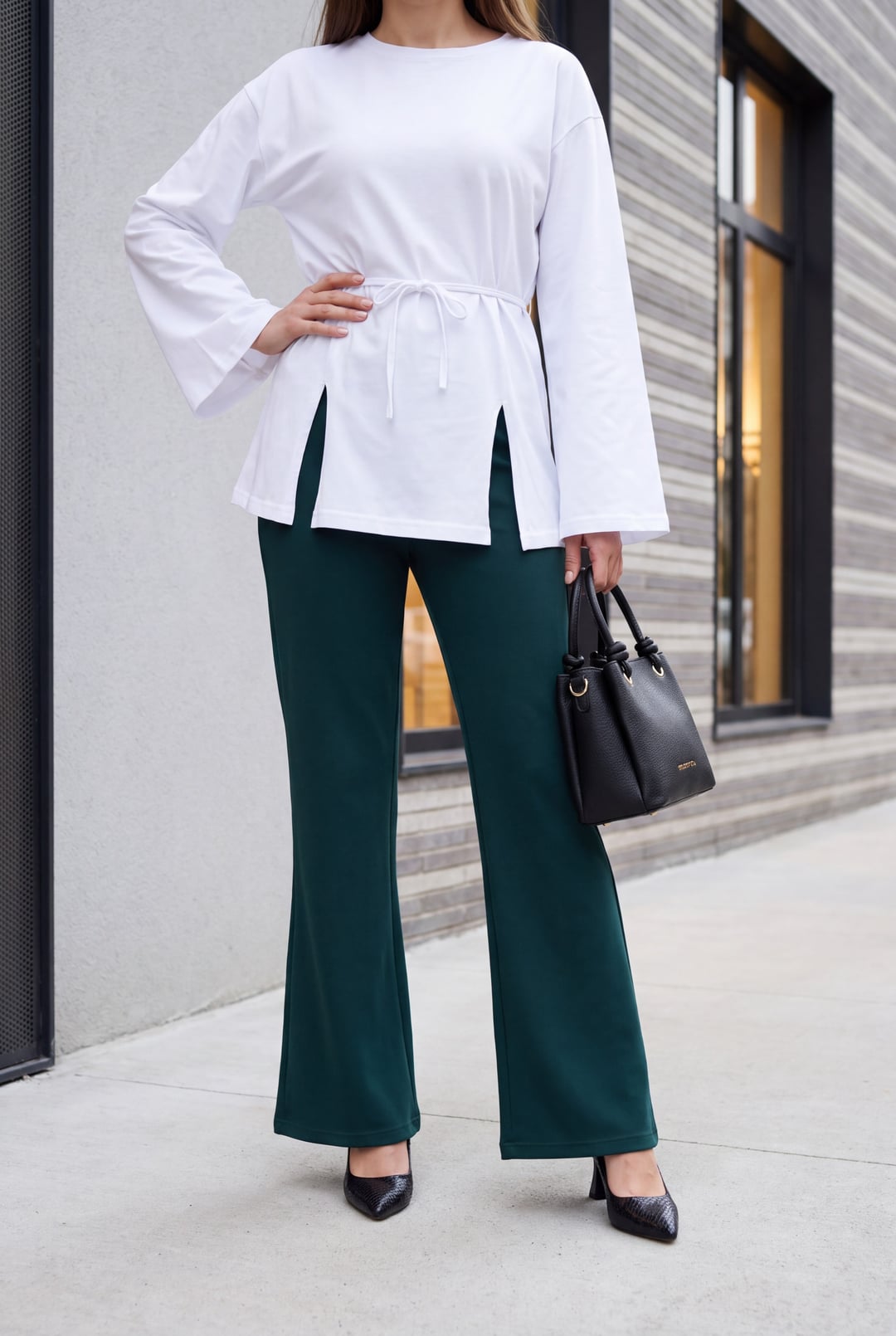 Imported Fabric Flared Trousers - Emerald - Podyumplus - by Peralane