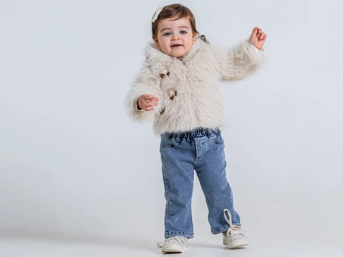 3-Piece Baby Girl Faux Fur Jacket and Denim Trousers Set - Pampal Kids - by Peralane