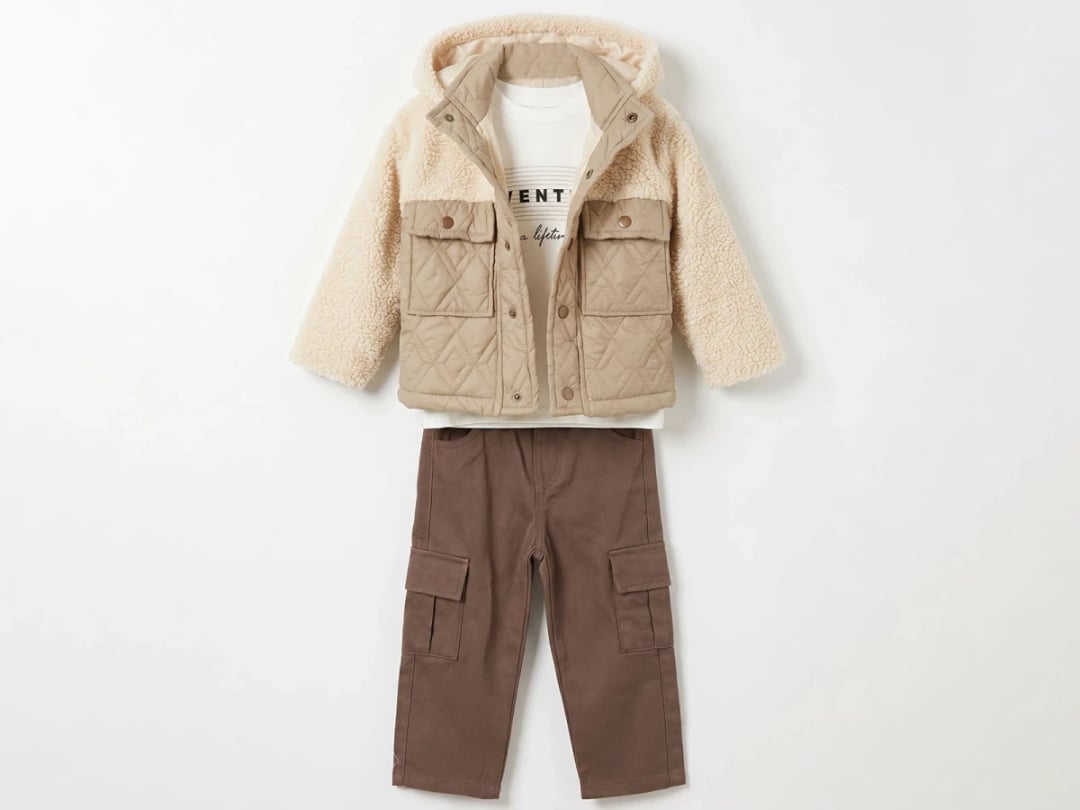 Well Soft Plush Jacket with Hood Boys' Three-Piece Set - Beige - Canoz - by Peralane