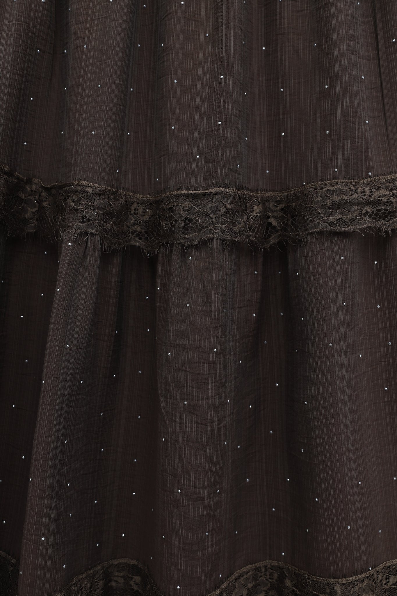 Women's Elastic Waist Lined Stone and Lace Detail Voile Skirt - Brown - Podyumplus - by Peralane - photo 6
