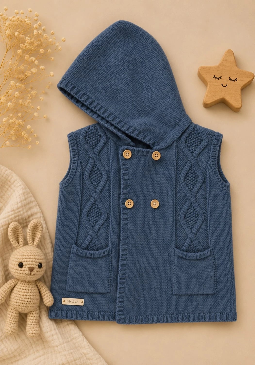 Knitted Hooded Baby Vest - 1176 - Has Bereket - by Peralane