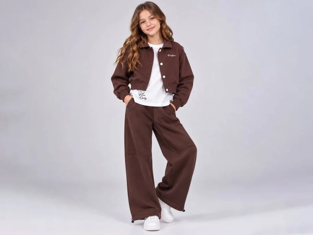 Kids Tracksuit Set with Jacket and Trousers - Dark Brown - ÖZ Bebe - by Peralane