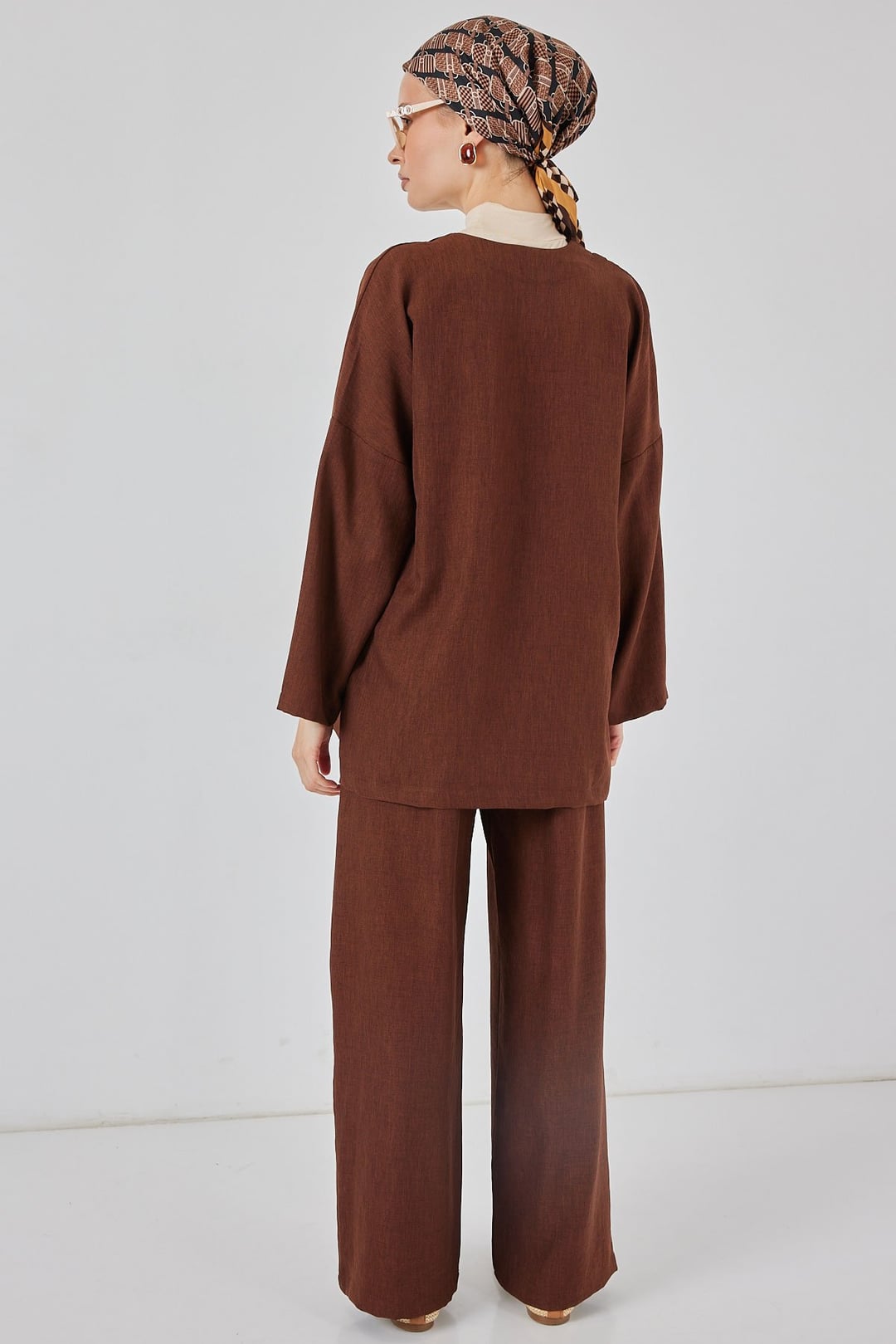 Women's Linen Kimono Two-Piece Set - Brown - Wholeskop - by Peralane - photo 5