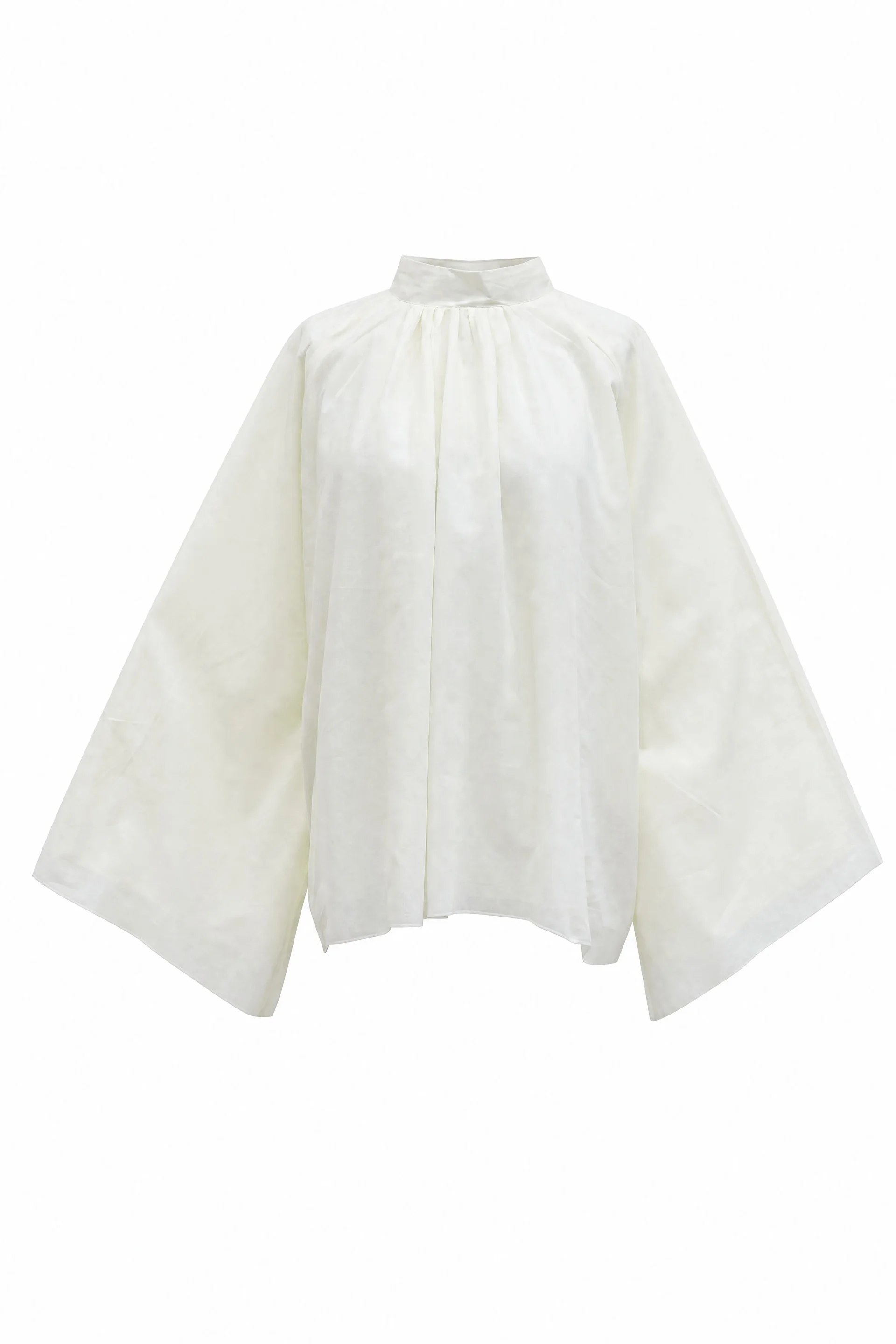 Cream Lined Voile Blouse with Gathered Neckline and Spanish Sleeves - Podyumplus - by Peralane - photo 6