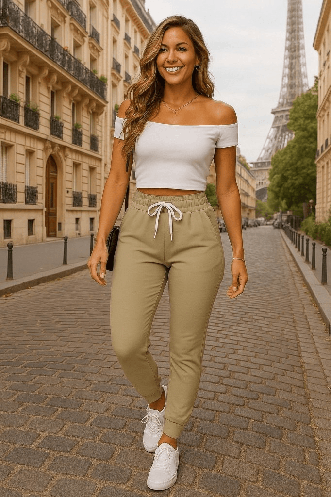 Women's Off-Shoulder Crop Top and Jogger Set - Janes - by Peralane
