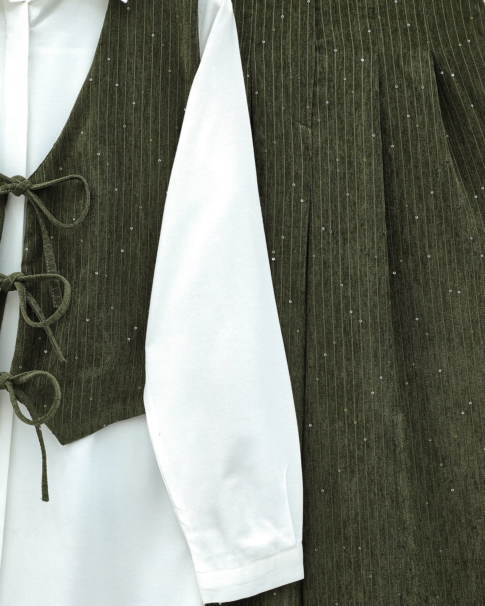 Tie-Front Vest and Pants Corduroy Set - Khaki - Podyumplus - by Peralane - photo 5