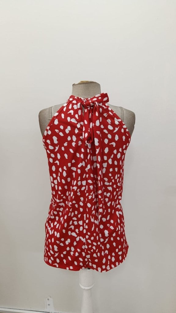 Women's Red Abstract Spot Print Halter Top with High Neck and Back Tie - Janes - by Peralane - photo 9