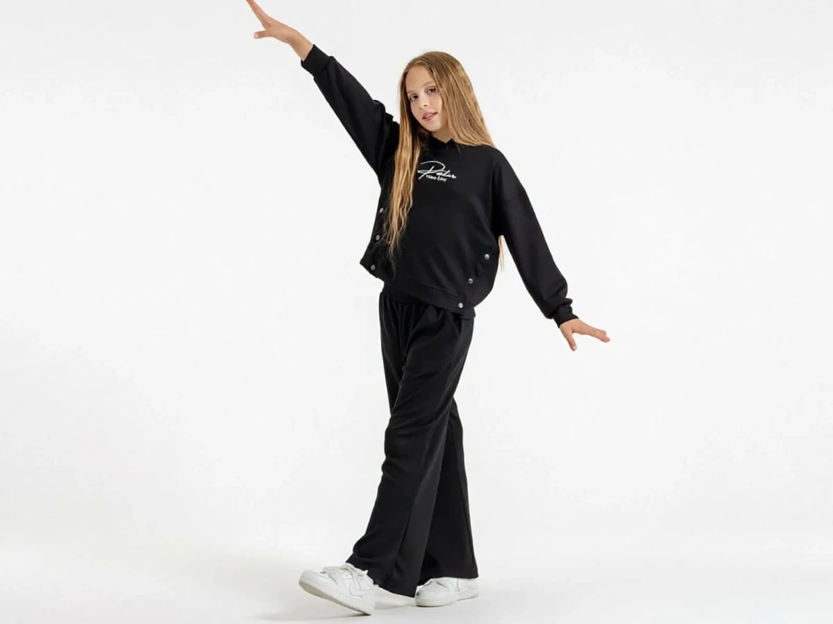 Girls' Black Tracksuit Set with Graphic Print - Pack of 4 - ÖZ Bebe - by Peralane