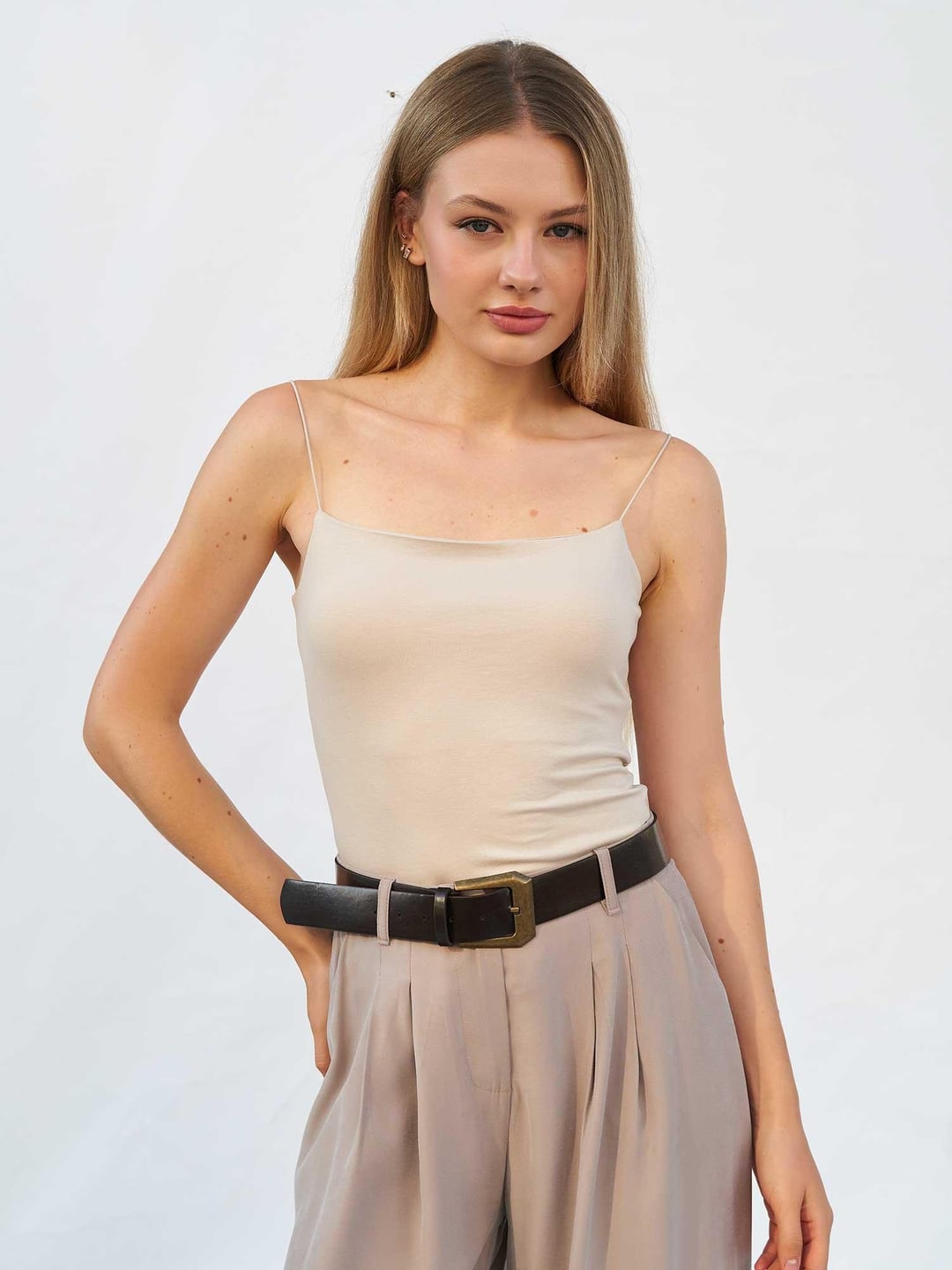 Light Beige Spaghetti Strap Tank Top for Women - Lefon - by Peralane - photo 2