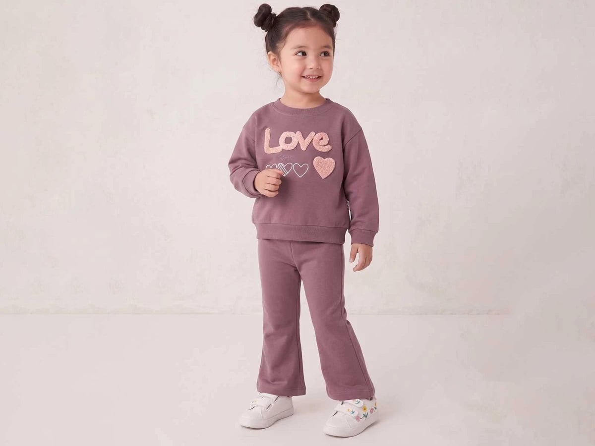LOVE Print Girls' Two-Piece Set (Plum) - Feely Kids - by Peralane