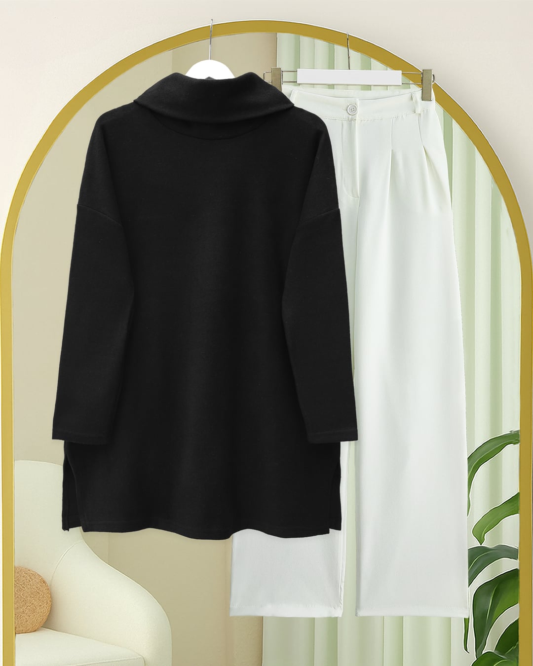 Black Turtleneck Side-Slit Tunic with Knit Fabric - Podyumplus - by Peralane - photo 7