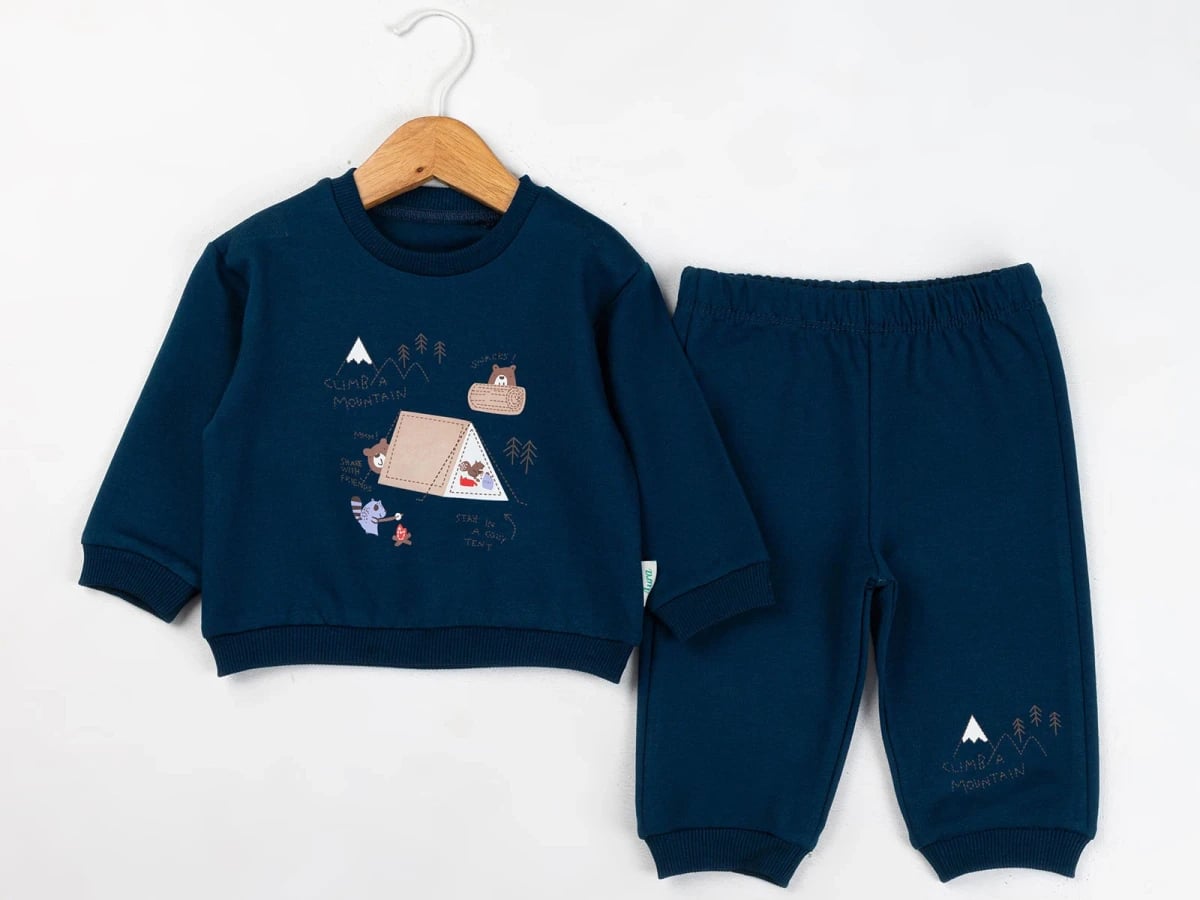 Boys' Animal Print Sweatshirt and Trousers Set - Dark Blue - Comix - by Peralane