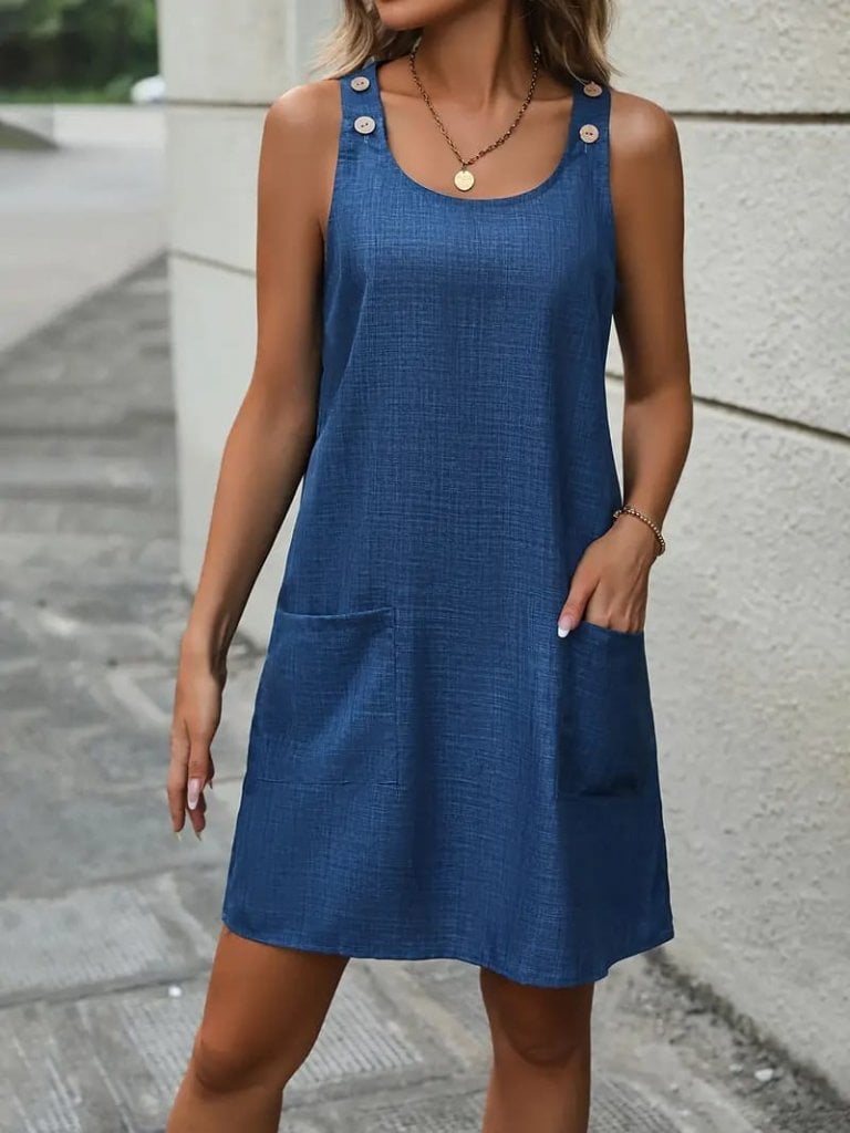 Women's Sleeveless Linen-Blend Dress with Pockets - Janes - by Peralane