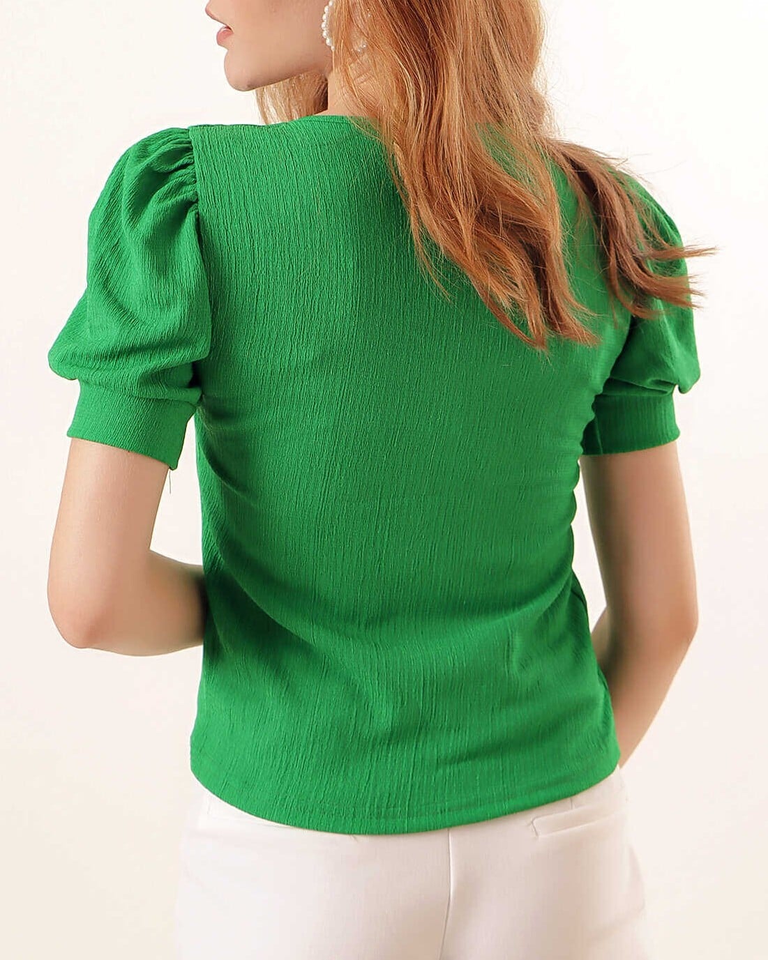 Square Neck Knitted Blouse - Green - Bigdart - by Peralane - photo 4