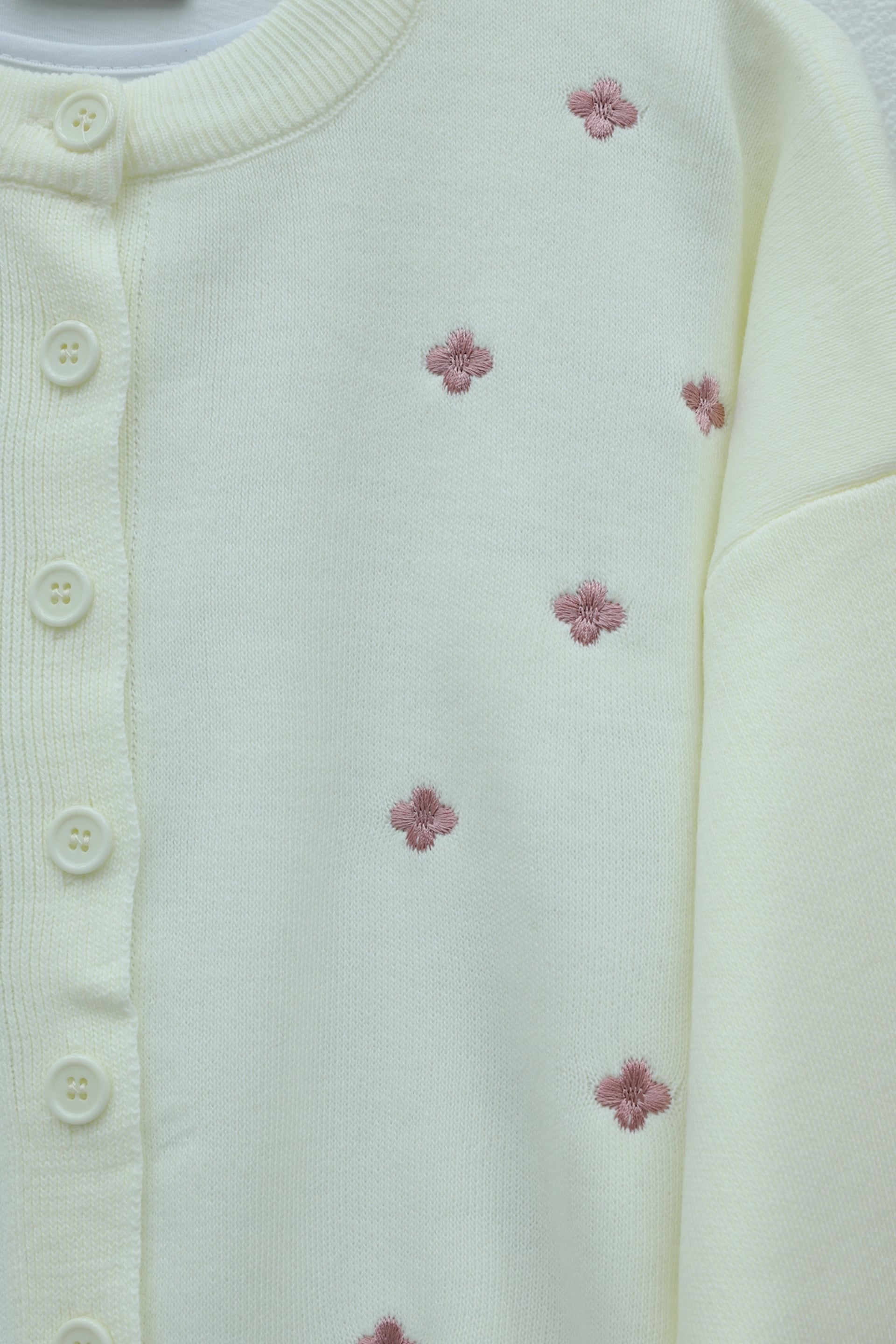 Oversize Knit Cardigan with Scattered Floral Embroidery - Ecru - Podyumplus - by Peralane - photo 5