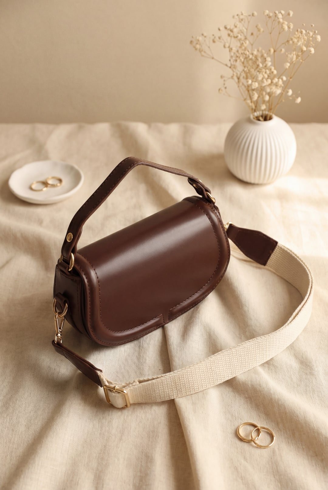 Women's Snap Flap Knitted Strap Handle Handbag - Dark Brown - Podyumplus - by Peralane