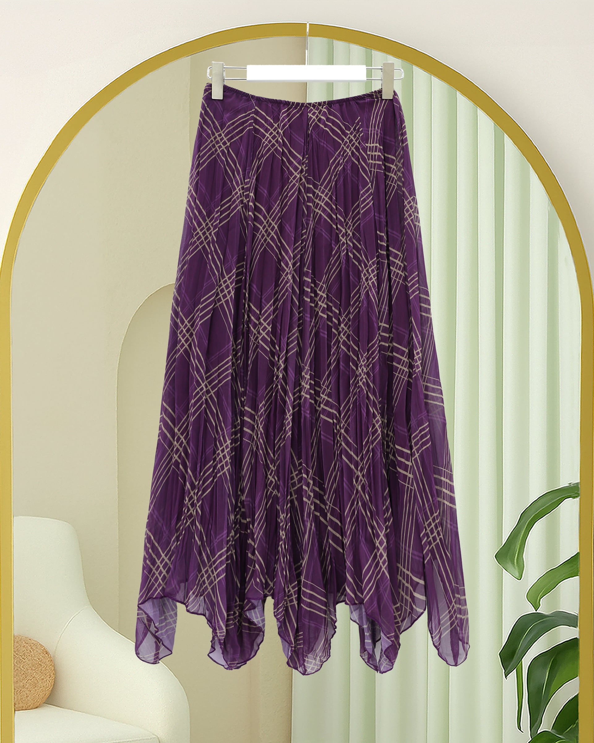 Asymmetric Lined Chiffon Skirt - Purple - Podyumplus - by Peralane