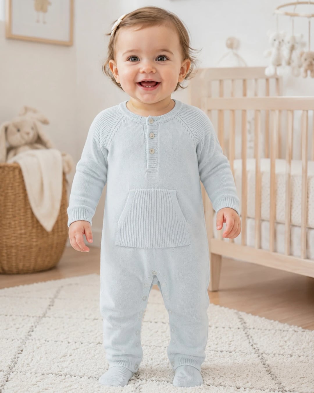 Knitted Baby Romper - Light Blue - Has Bereket - by Peralane