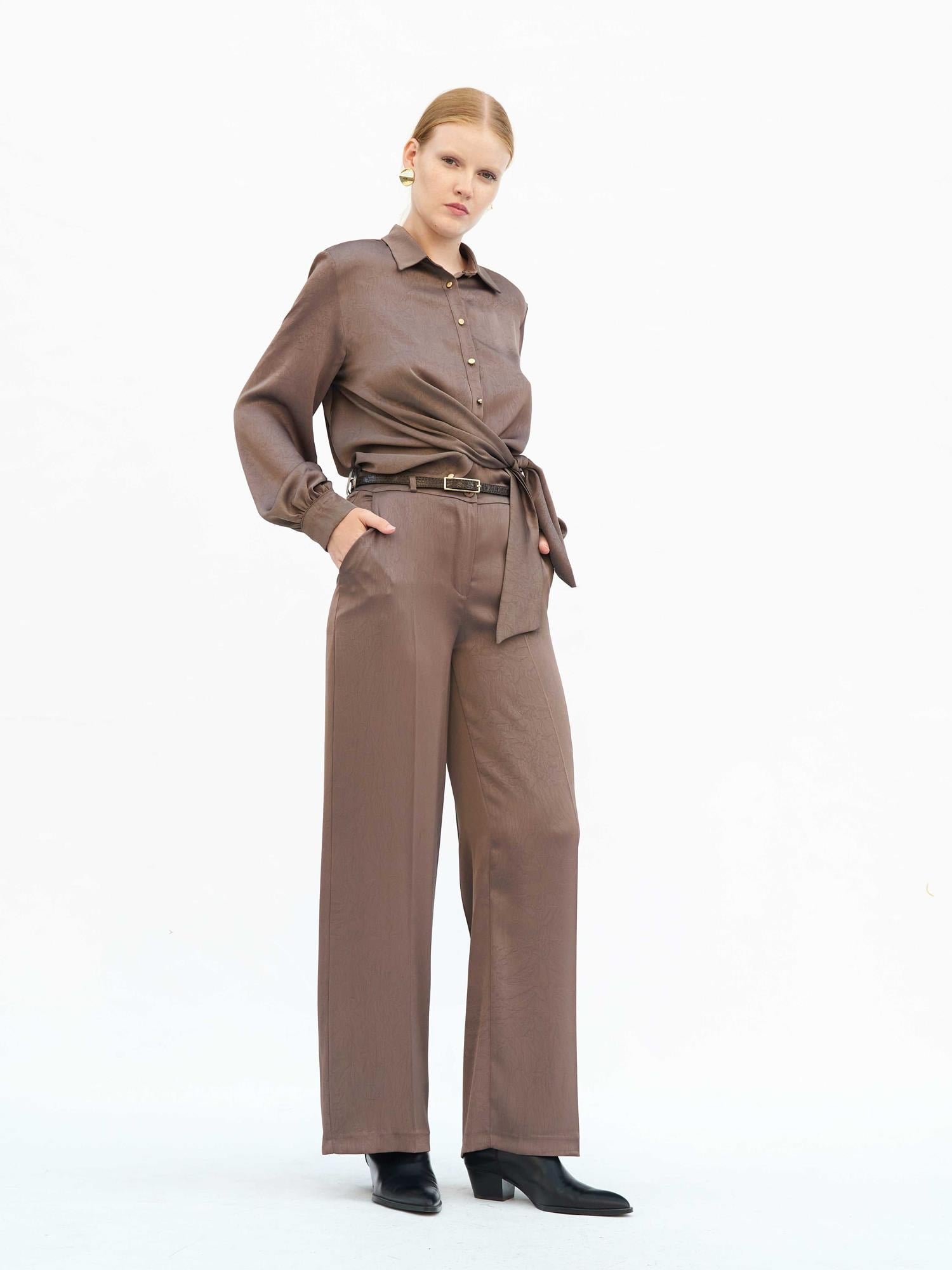 Women's Wrap Blouse and Wide-Leg Trouser Set in Taupe - Lefon - by Peralane - photo 4