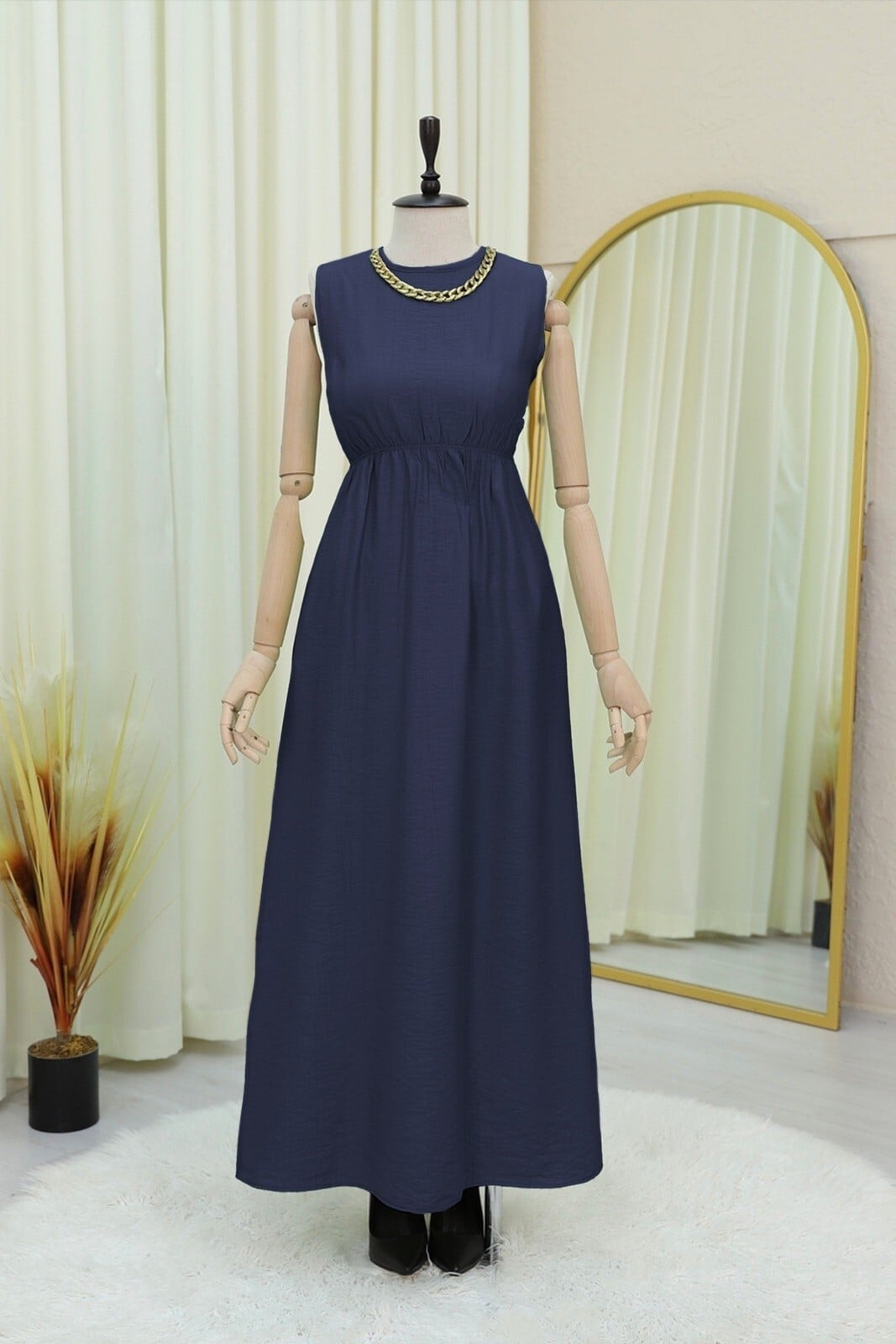 Navy Blue Modest Two-Piece Set with Long-Sleeve Shirt and Maxi Skirt - Podyumplus - by Peralane - photo 7