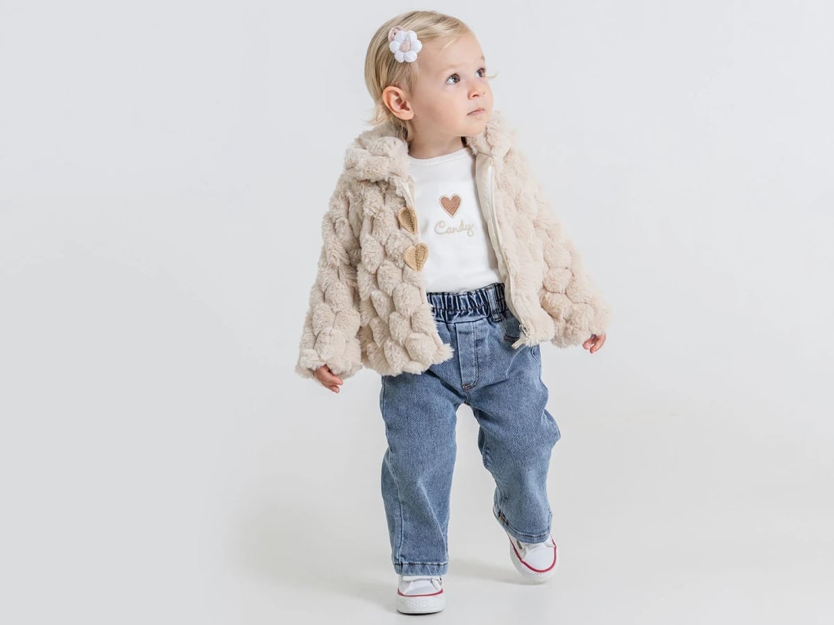 Faux Fur Jacket and T-Shirt Set for Baby Girls - Cream and White - Pampal Kids - by Peralane