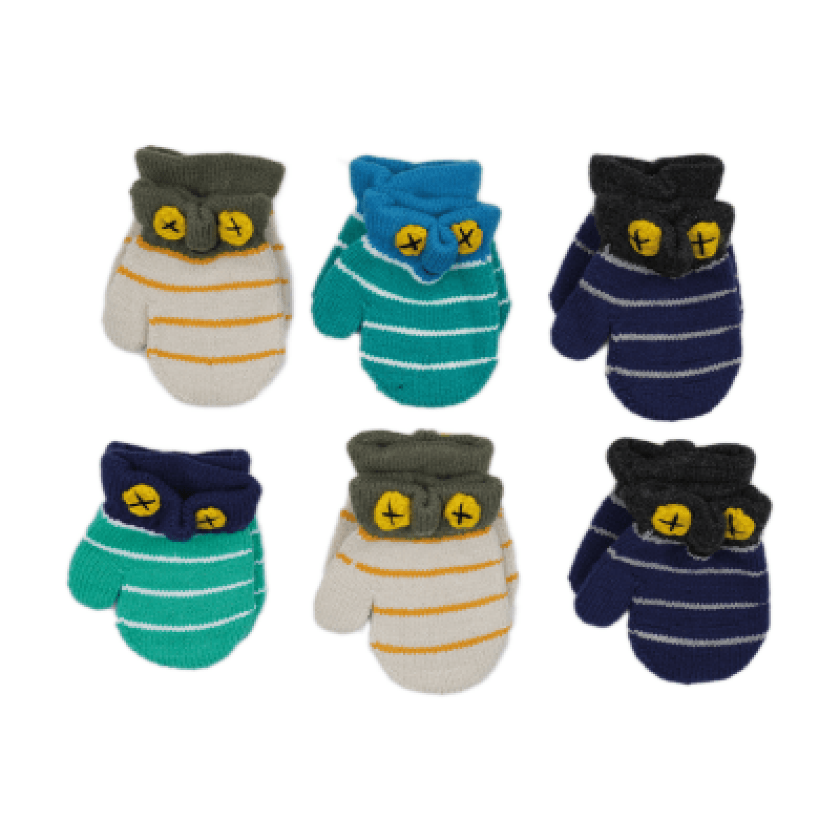 Kids 6-Piece Knitted Mittens Set with Owl Motif, 1-4 Years - Interkidsy - by Peralane