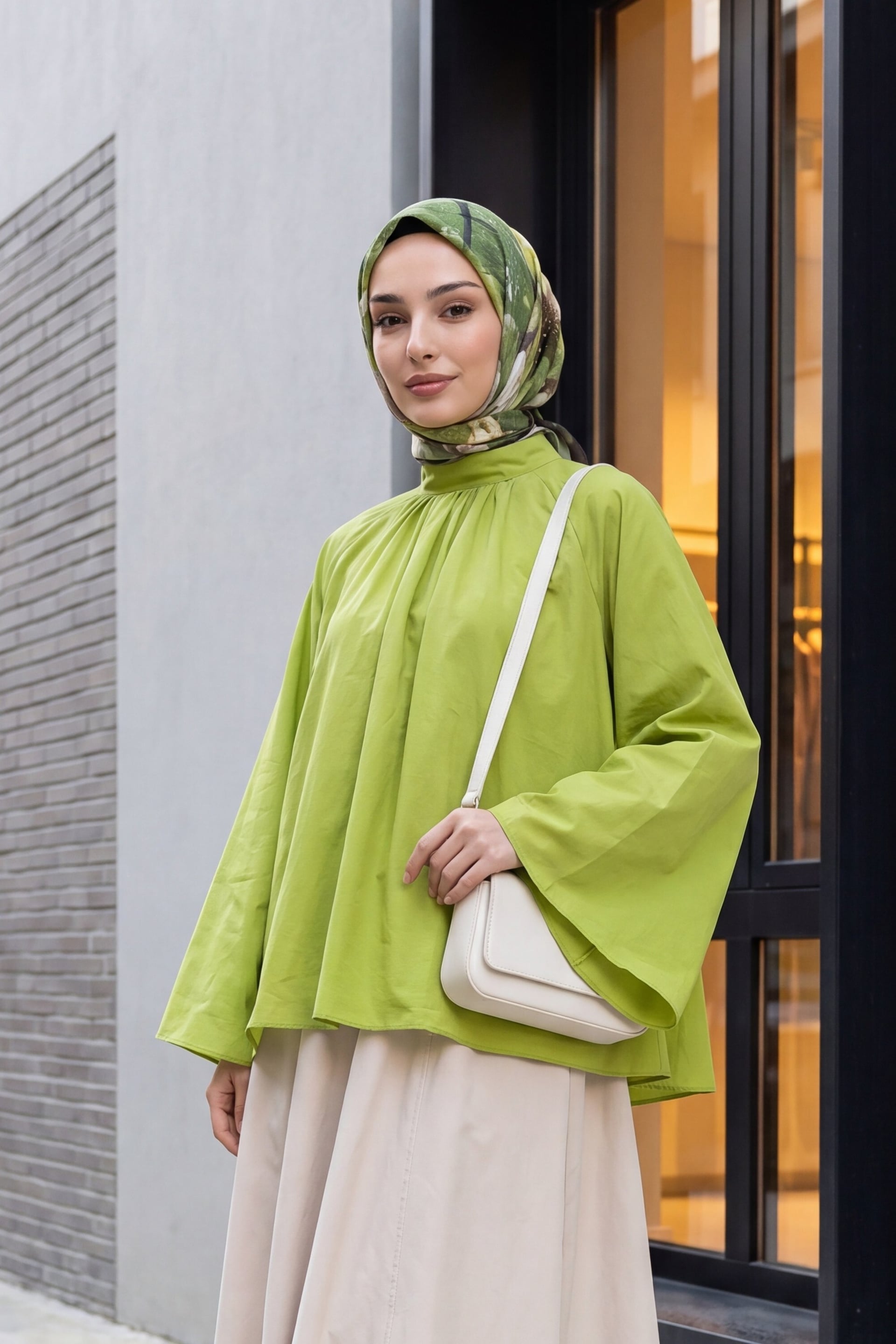 High Neck Spanish Sleeve Lined Voile Blouse - Pistachio Green - Podyumplus - by Peralane - photo 6