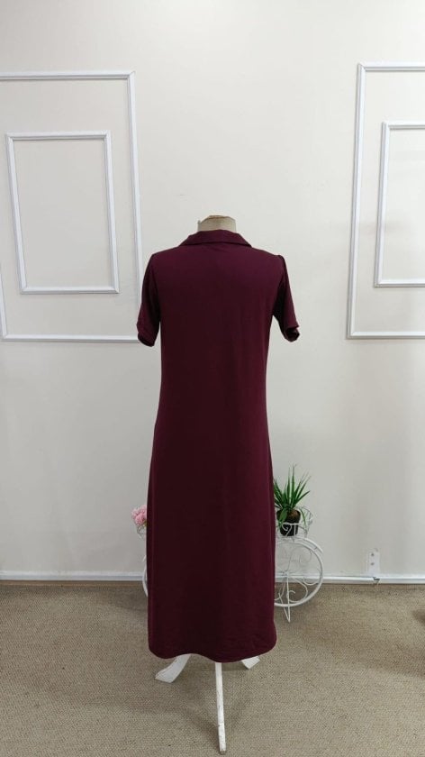 Women's Short-Sleeve Collared Zip-Front Jersey Dress in Burgundy - Janes - by Peralane - photo 5