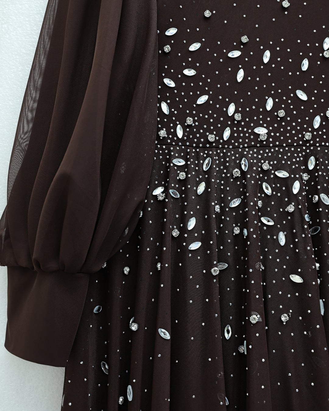 Brown Stone-Detail Lined Tulle Evening Dress - Podyumplus - by Peralane - photo 6