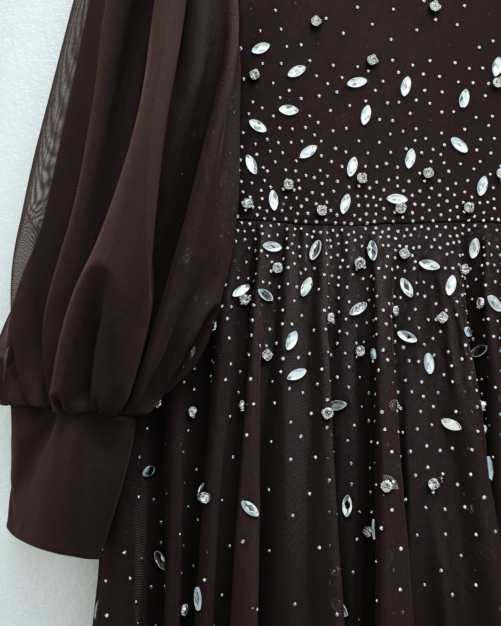 Brown Stone-Detail Lined Tulle Evening Dress - Podyumplus - by Peralane - photo 6