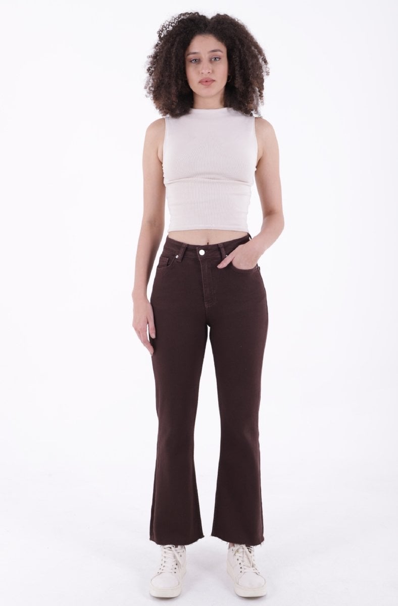 Women's High-Waist Flared Mom Jeans - Brown - Xlove - by Peralane - photo 4