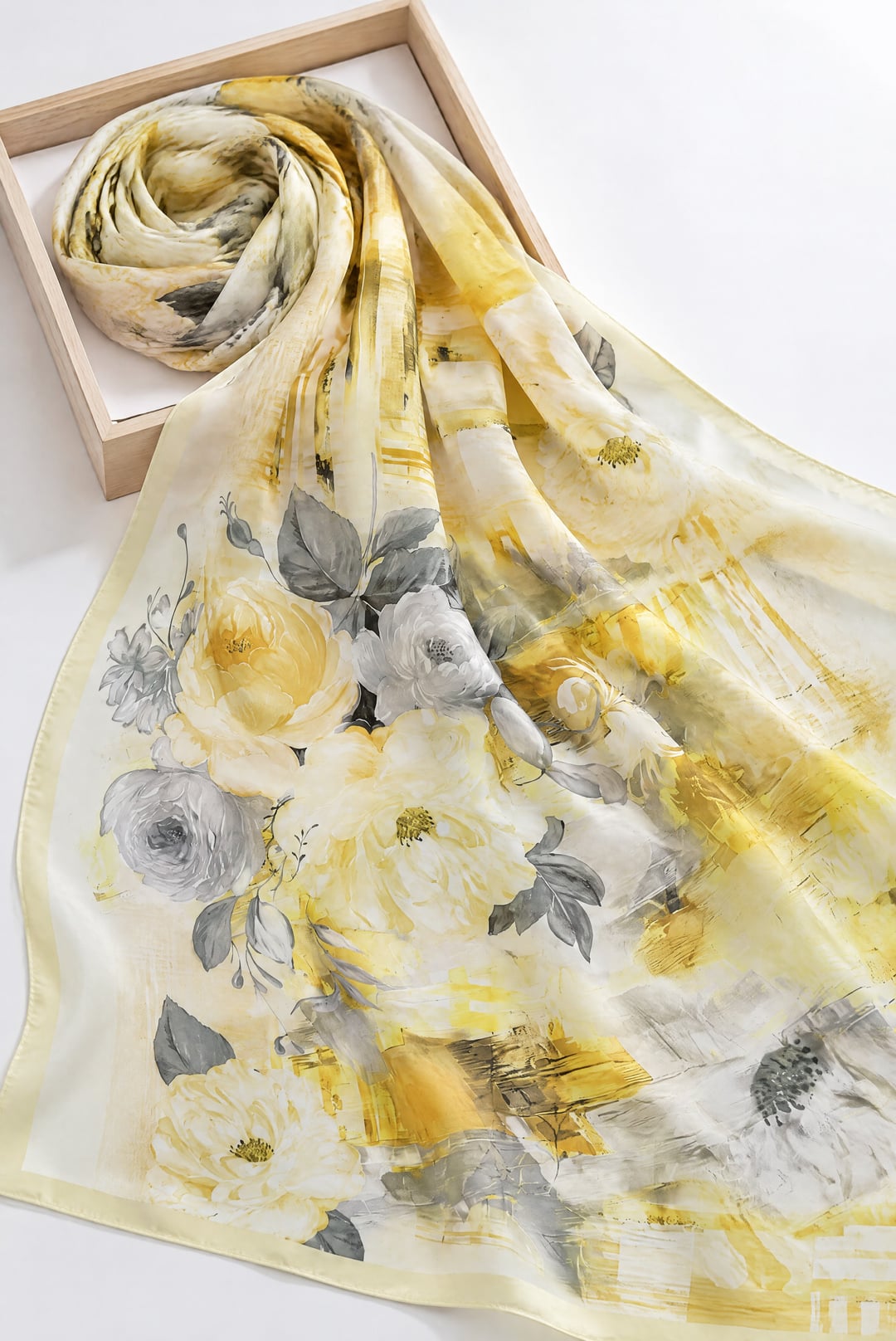 Peony Print Soft Scarf - Yellow - Podyumplus - by Peralane