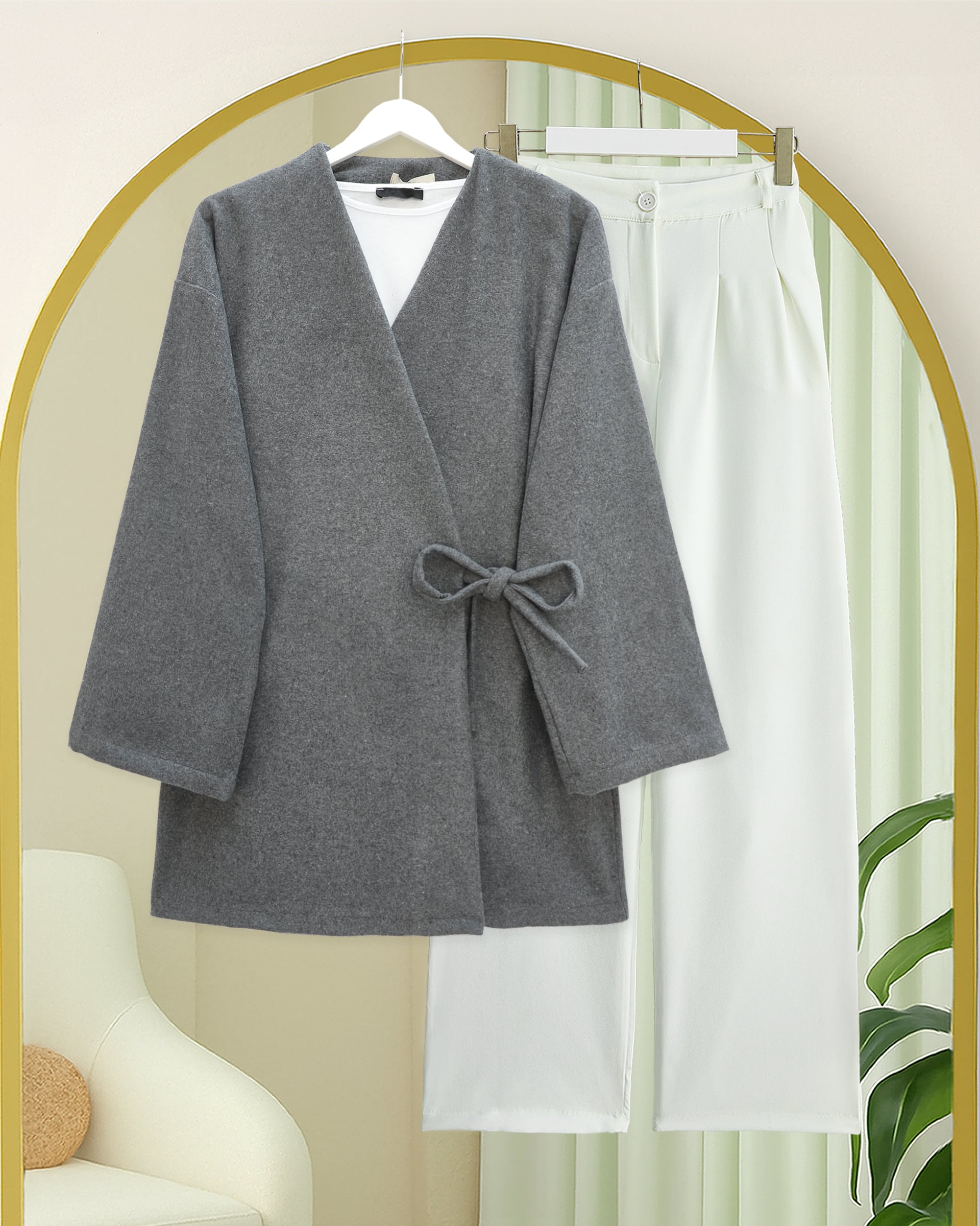 Cross-Tie Cashmere Blend Kimono - Smoke - Podyumplus - by Peralane - photo 4