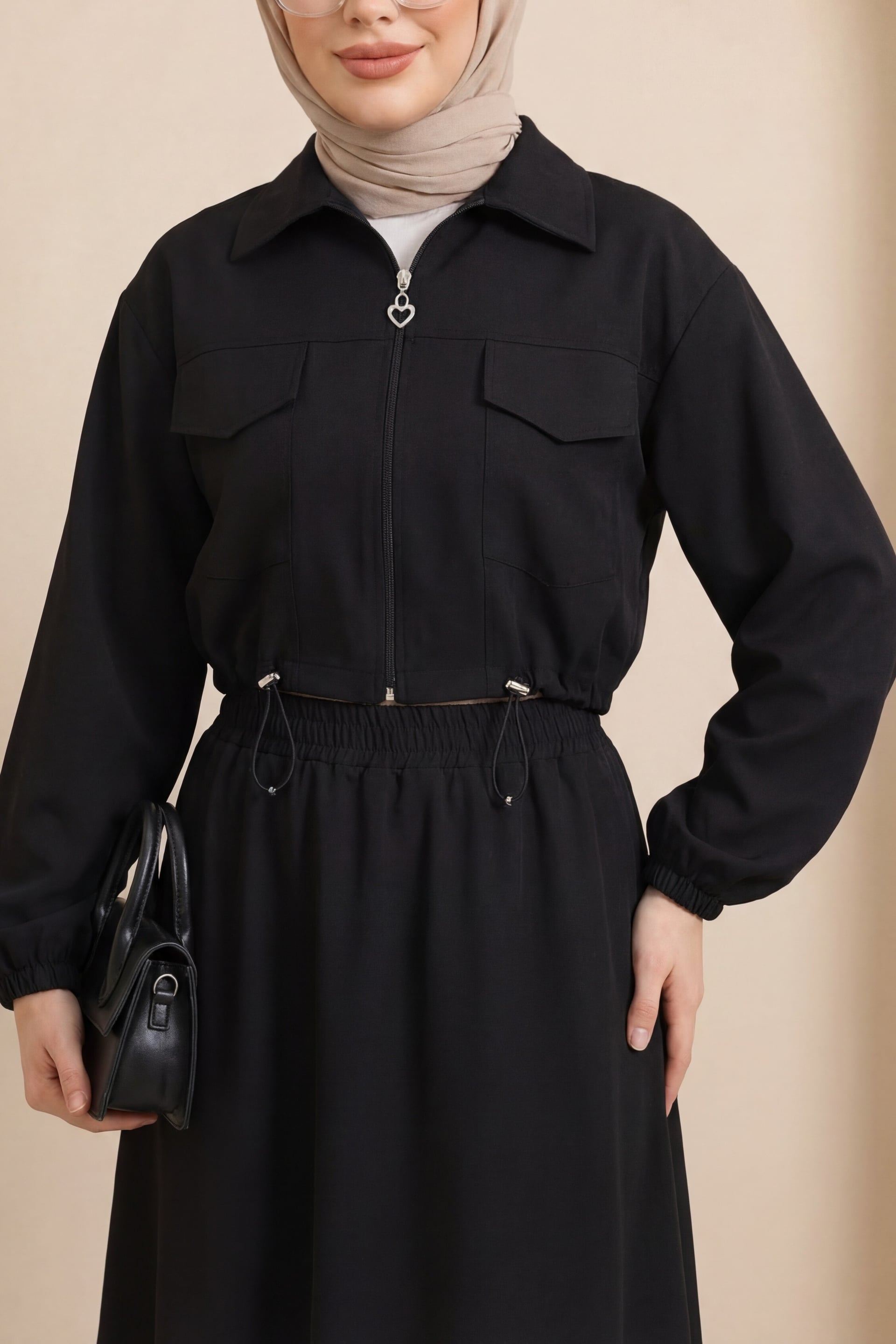 Black Bonding Two-Piece Set with Elastic Waist Skirt - Podyumplus - by Peralane - photo 2