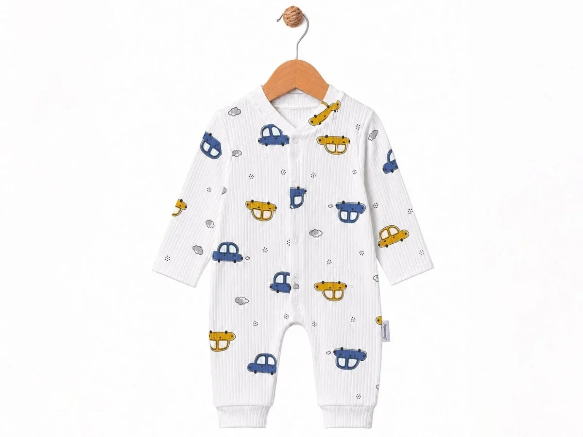 Car Print Baby Romper - Yellow/White - Supermini - by Peralane