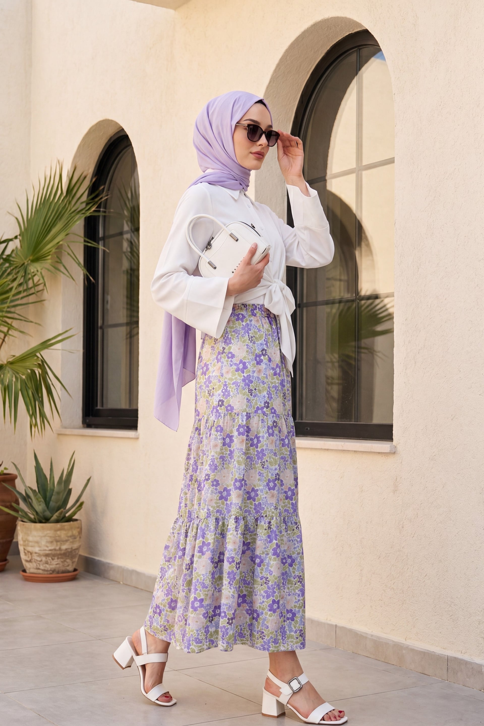 Floral Tiered Maxi Skirt with Belt - Purple - Podyumplus - by Peralane - photo 3