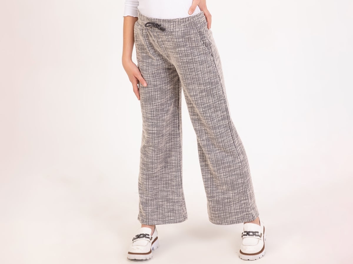 Flomen Girls' Woven Plaid Trousers with Drawstring Waist - Smoke - Nickel - by Peralane