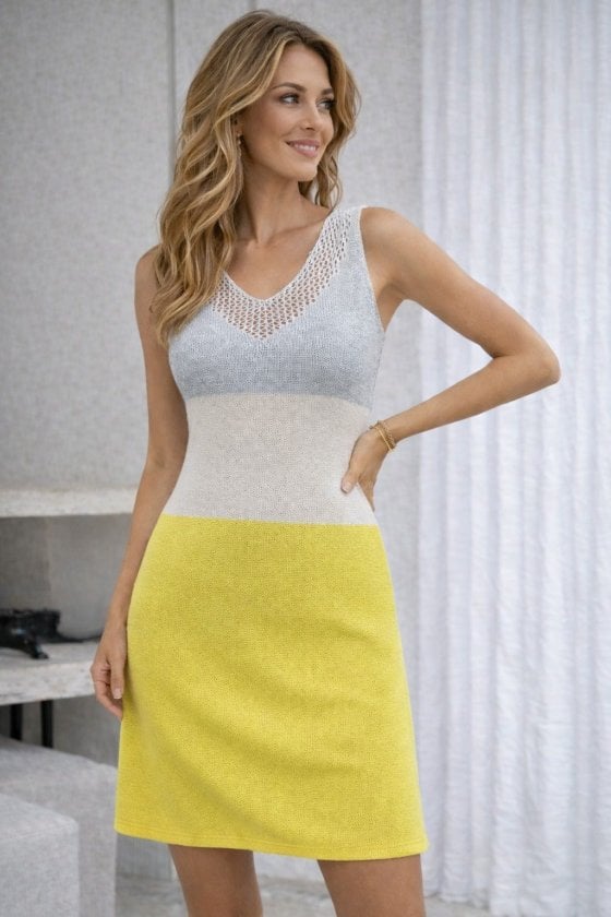 Women's Sleeveless V-Neck Multi-Color Knit Short Dress - Janes - by Peralane - photo 3