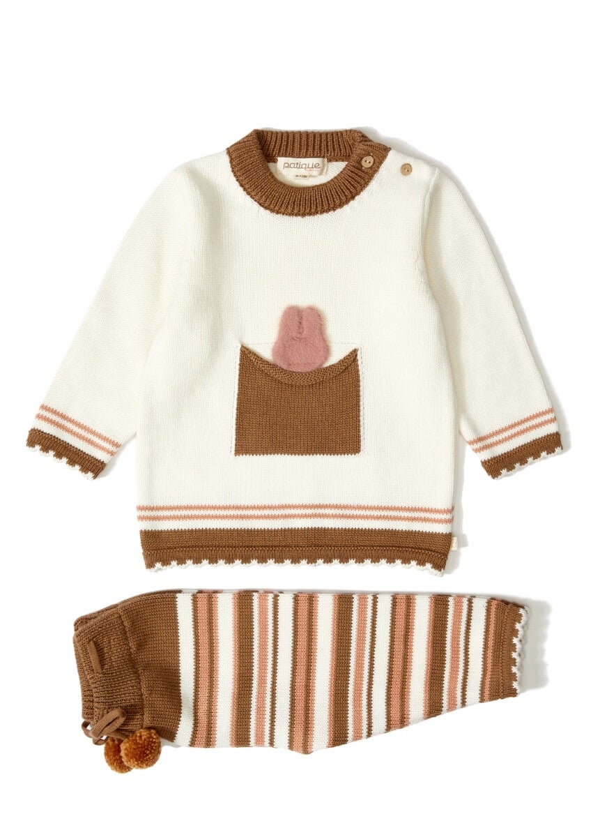 Organic Cotton Knit Stripe Baby Sweater and Pants Set 3-12M - Uludag Triko - by Peralane