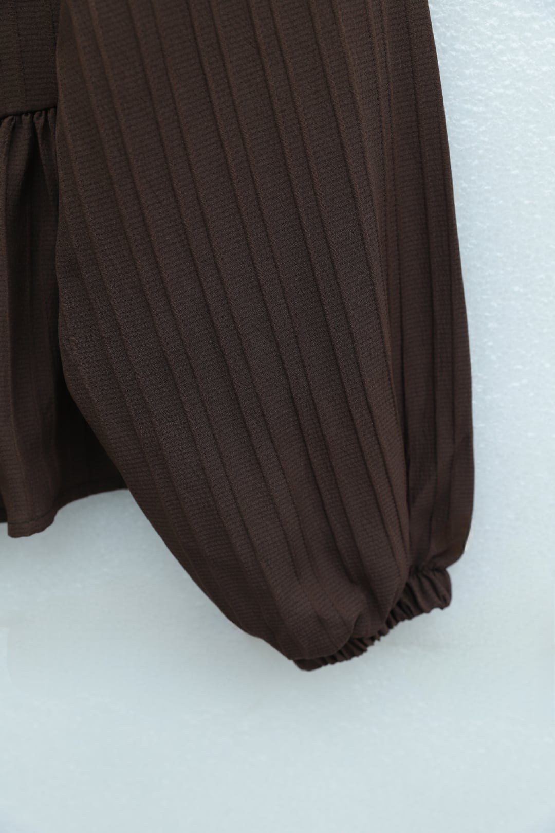Dark Brown Bow Detail Buttoned Blouse with Ribbed Knit - Podyumplus - by Peralane - photo 8
