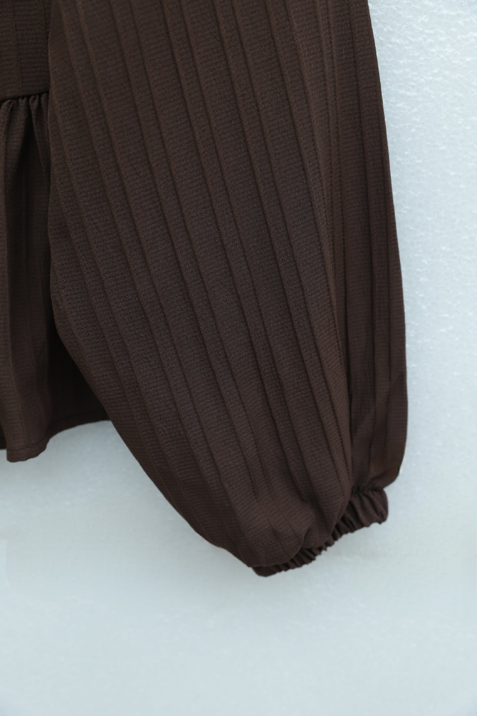 Dark Brown Bow Detail Buttoned Blouse with Ribbed Knit - Podyumplus - by Peralane - photo 8