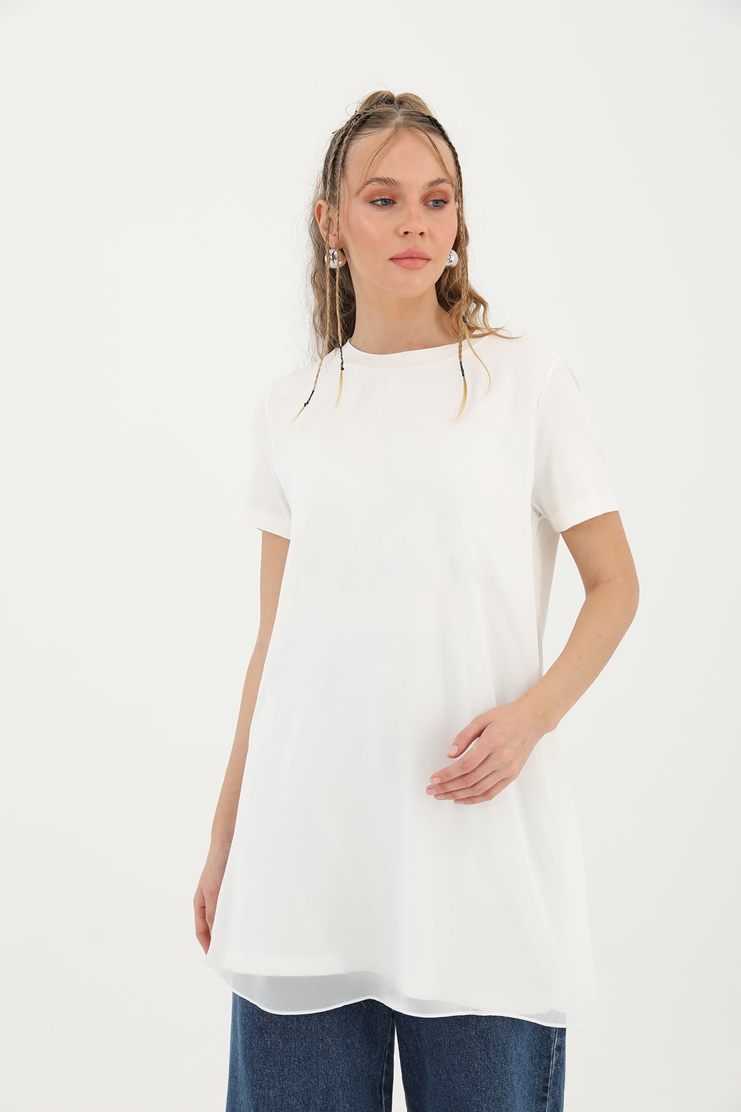Women's Basic Long Tunic Top with Sheer Hem - Puane - by Peralane - photo 5