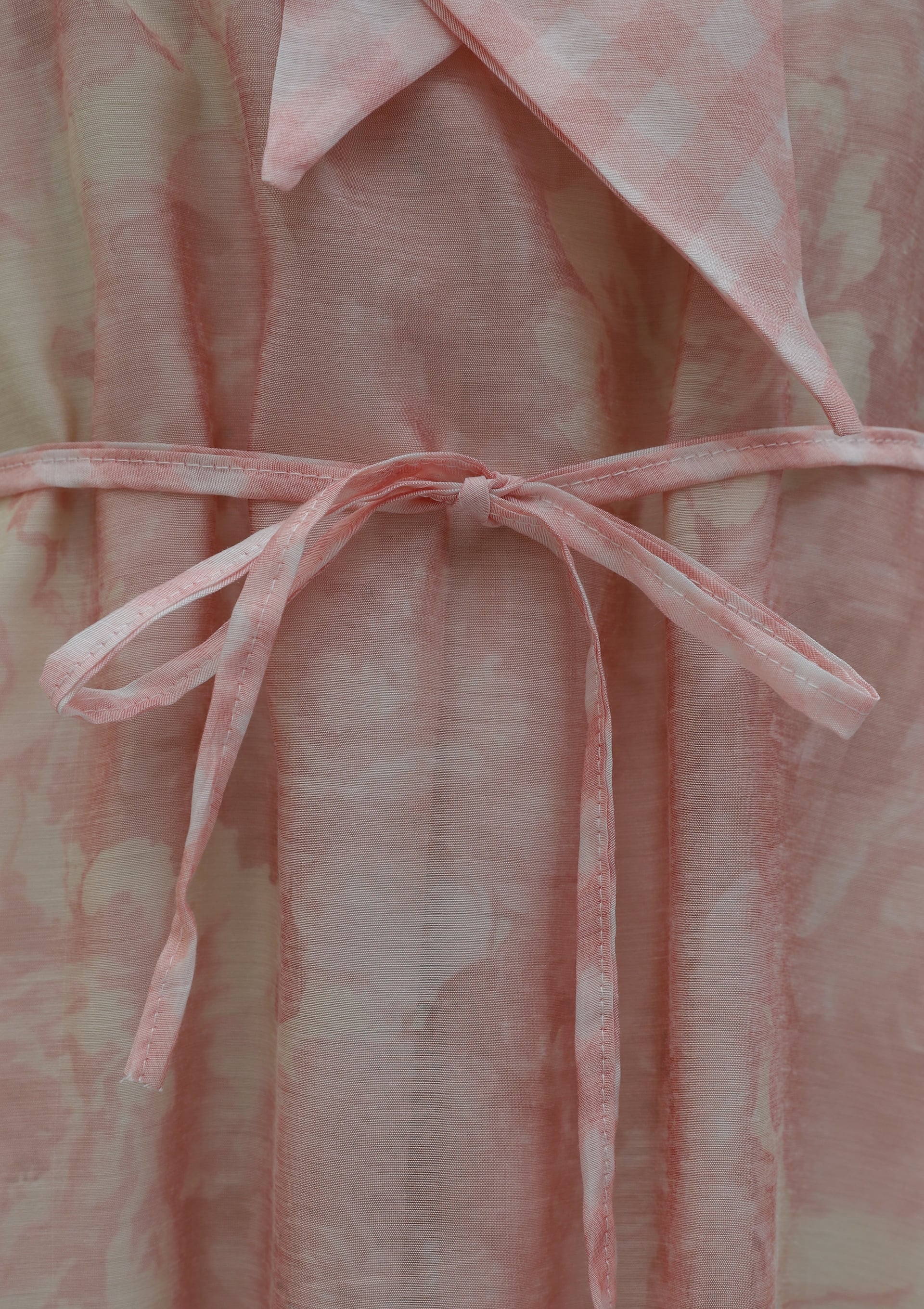 Women's Floral and Gingham Chiffon Dress with Tie Neck and Belt - Salmon - Podyumplus - by Peralane - photo 7