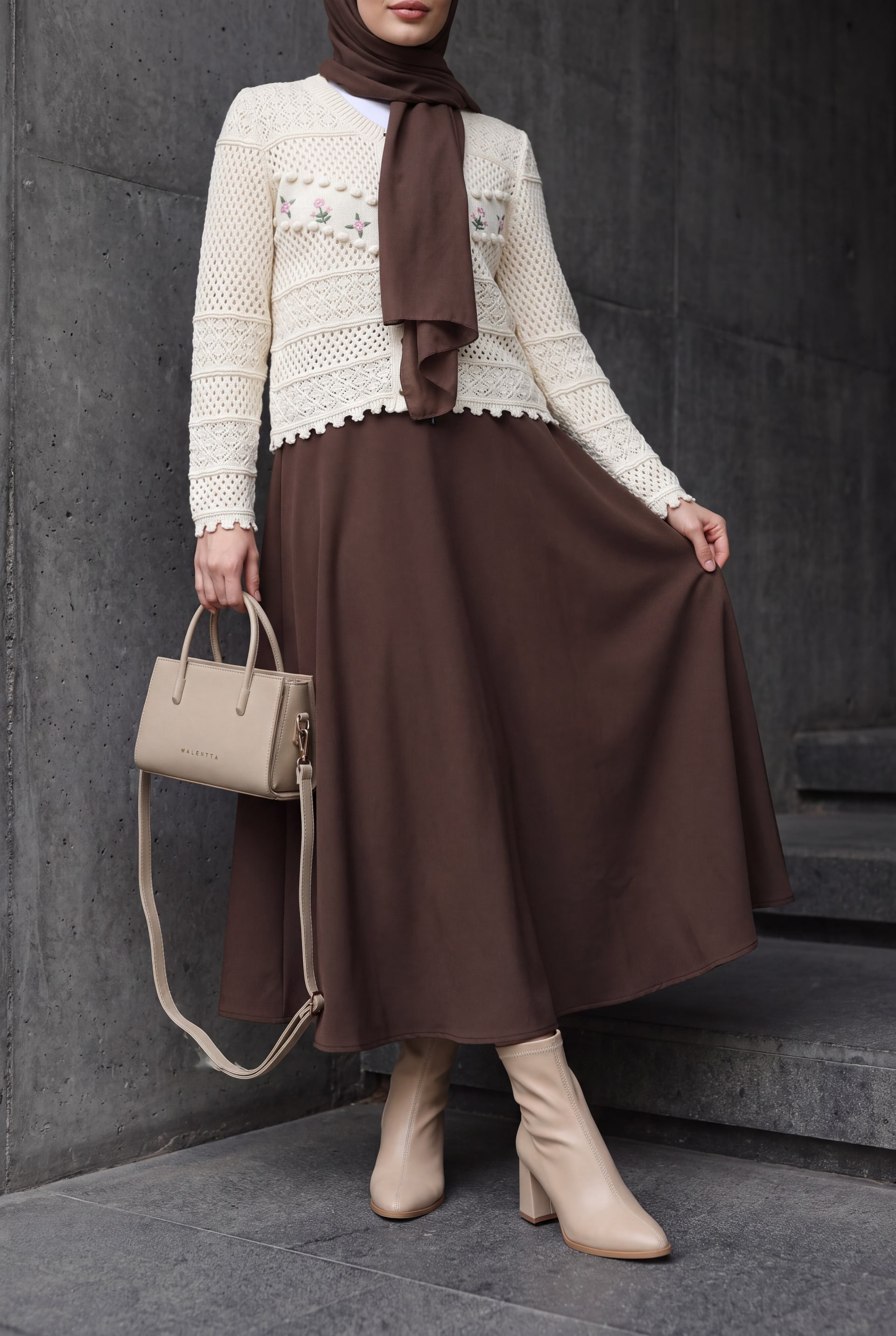 Brown Scuba Puff Skirt with Wide Cut - Podyumplus - by Peralane - photo 3