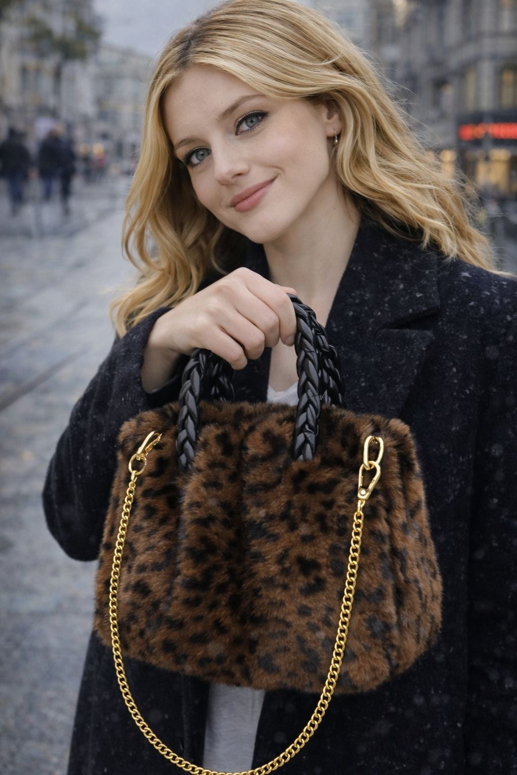 Leopard Print Brown Faux Fur Handbag with Chain Strap - Nesvay - by Peralane - photo 2