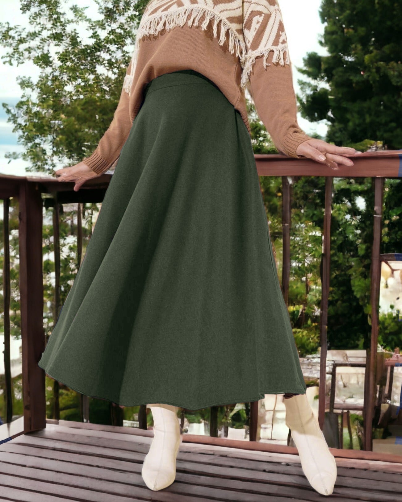 Zippered A-Line Skirt in Olive Green - Podyumplus - by Peralane - photo 2