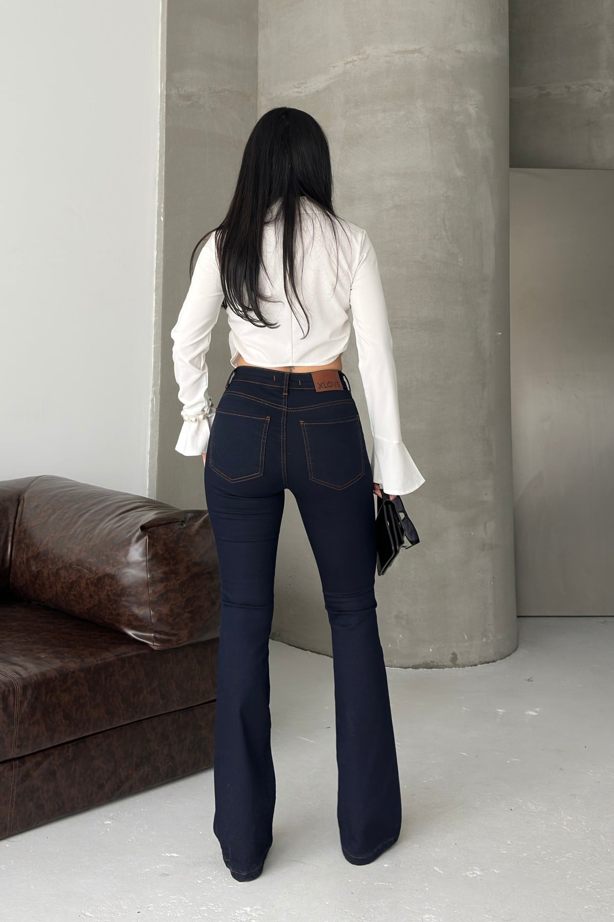 Women's Dark Navy Blue Flared Denim Jeans - Madrid Fit (Sizes 27-32) - Xlove - by Peralane - photo 5